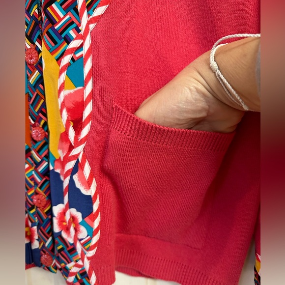 Koos of Course Silk & Cotton Cardigan Mixed Media Art to Wear Flamboyant Medium - Picture 9 of 16